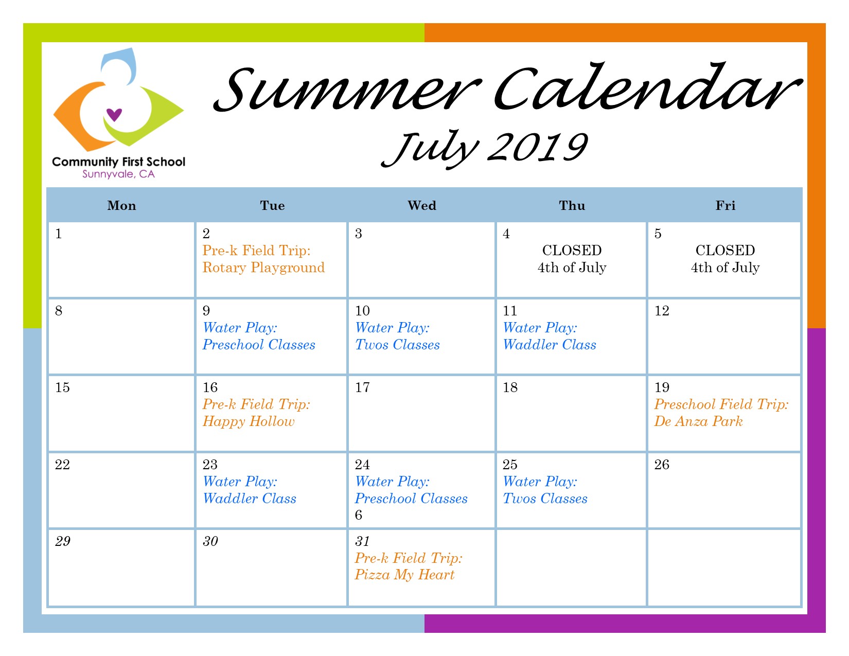 July 2019 Calendar